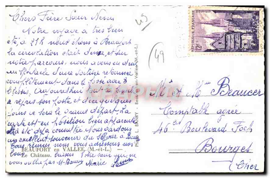 CPA Beaufort en Vallee M et L Le Chateau  — Verso