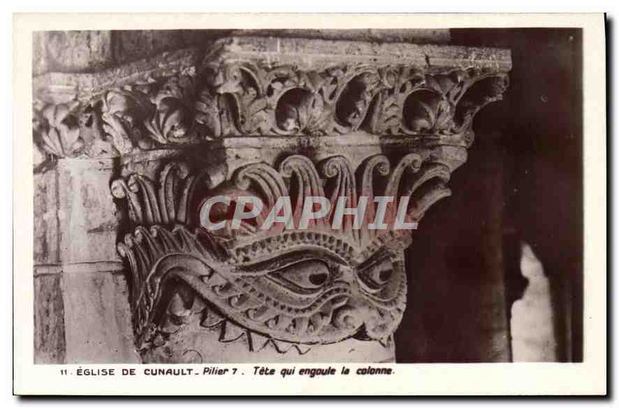 CPA Eglise de Cunault Pilier 7 Tete qui engoule la colonne 