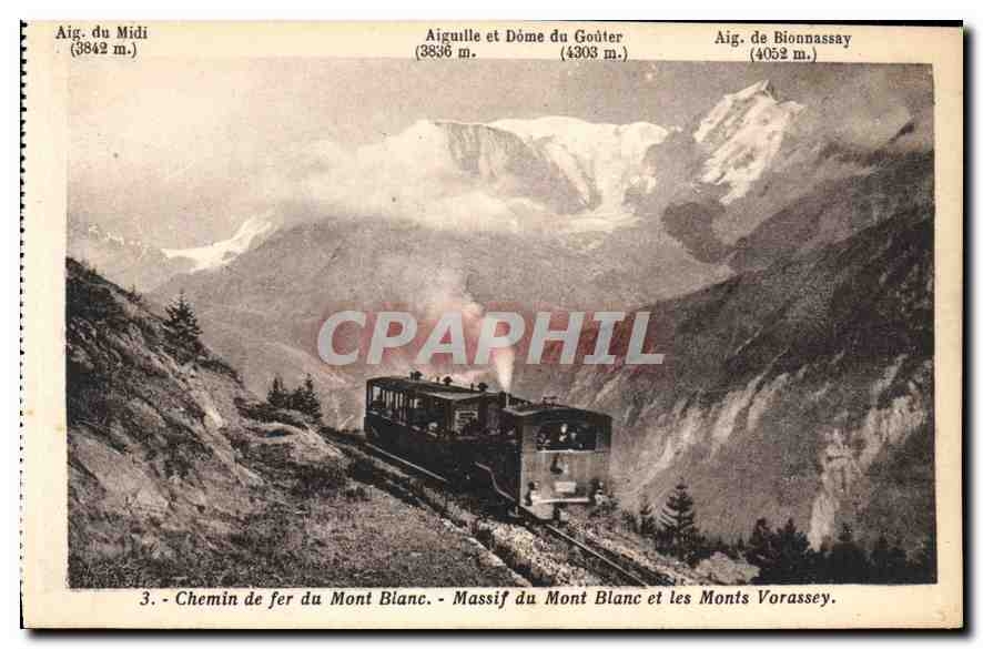 Chemin de fer du Mont Blanc — Massif du Mont Blanc et les Monts Vorassey — J. Rosnollet, édit., Annemasse (Hte-Savoie)