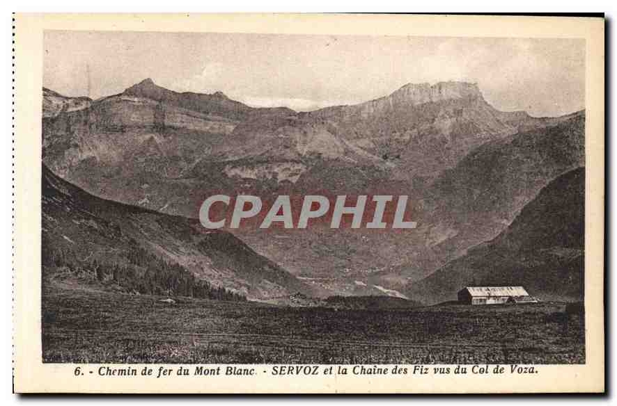 CPA Chemin de fer du Mont Blanc Serviz et la Chaine des Fiz vus du Col de Voza 
