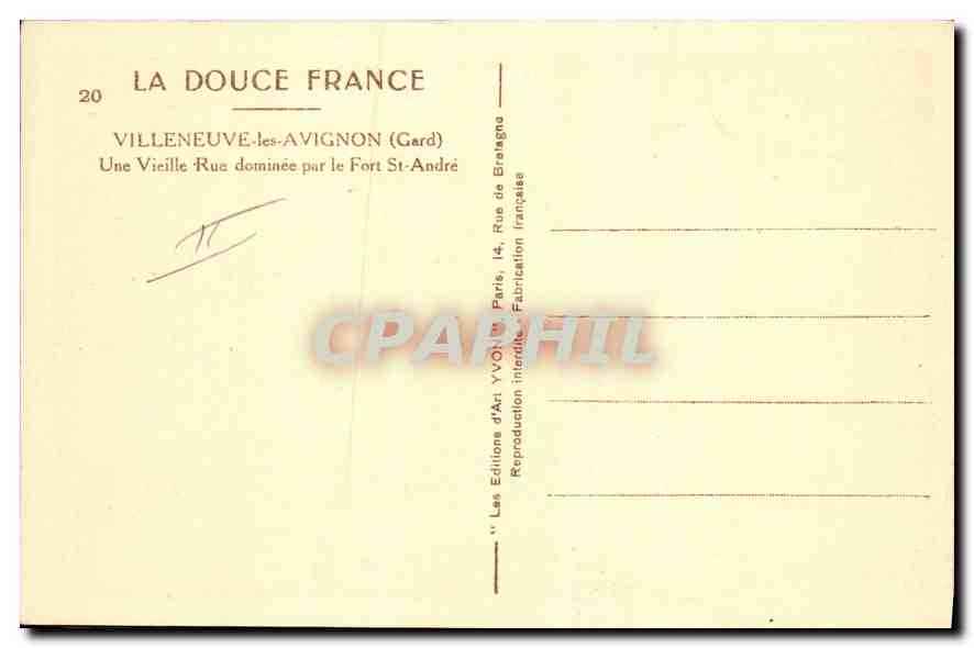 CPA Villeneuve les Avignon Gard Une Vieille Rue dominee par le Fort St Andre  — Rückseite