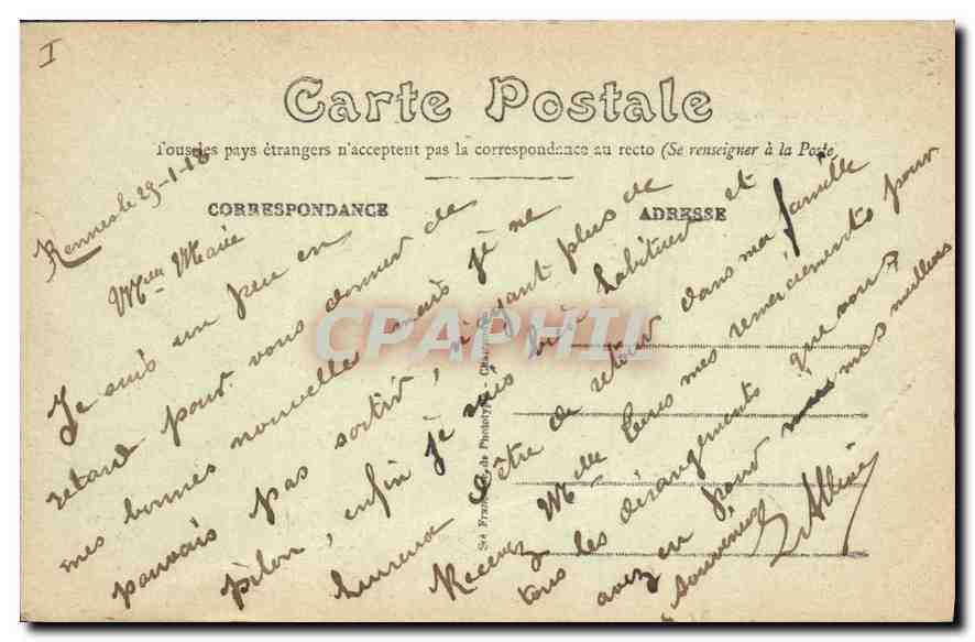 CPA Rennes Le Palais du Commerce Commence en 1885  — Rückseite