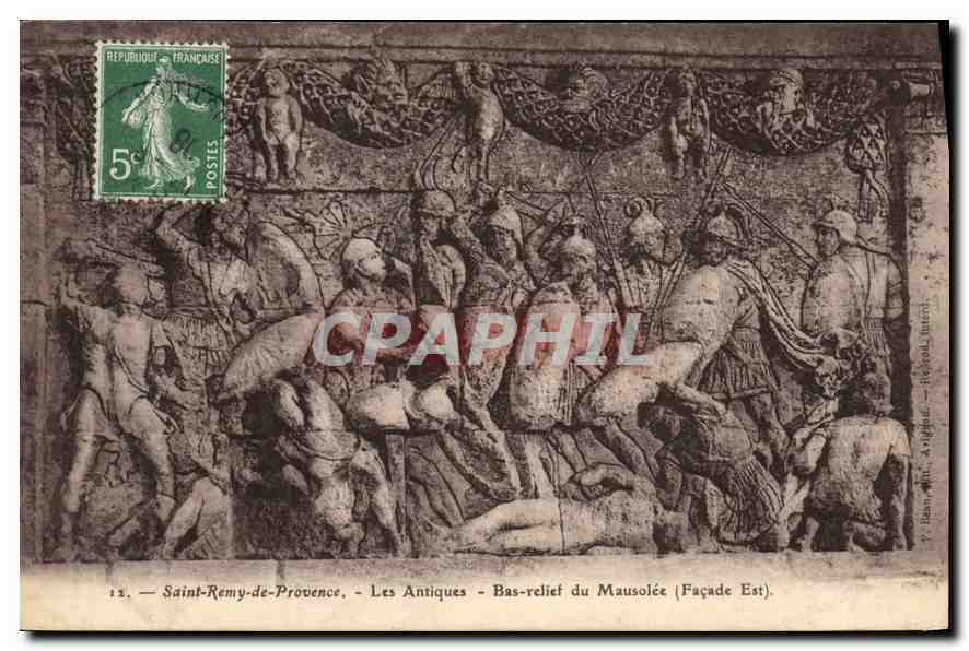 Saint-Rémy-de-Provence — Les Antiques — Bas-relief du Mausolée (Façade Est) — P. Rann, lith. Anglade, Hyères (Inter.)