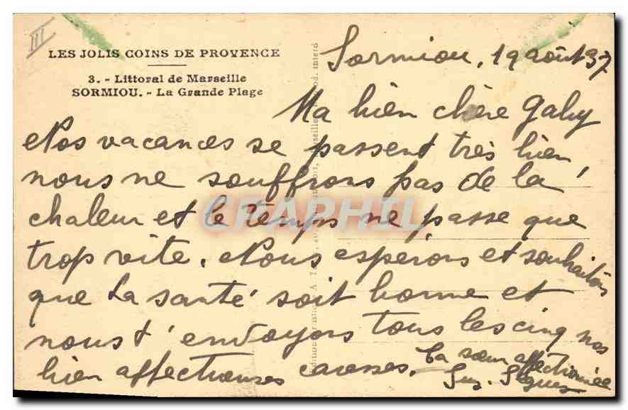 CPA Les Jolis Coins de Provence Littoral de Marseille Sormiou la Grande Plage  — Verso