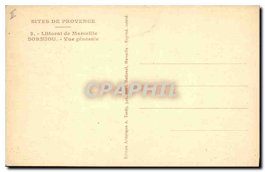 CPA Sites de Provence Littoral de Marseille Sormiou vue generale  — Verso