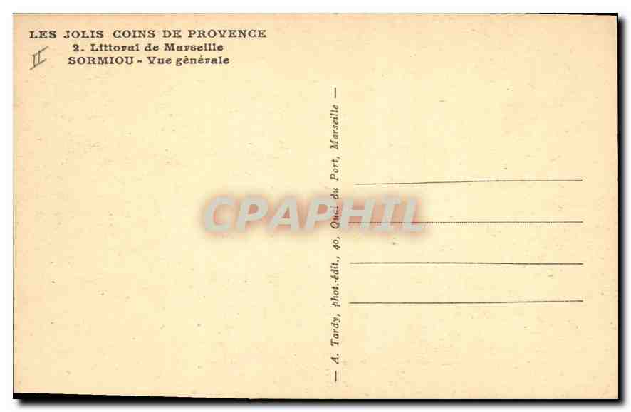 CPA Les Jolis Coins de Provence Littoral de Marseille Sormiou vue generale  — Rückseite