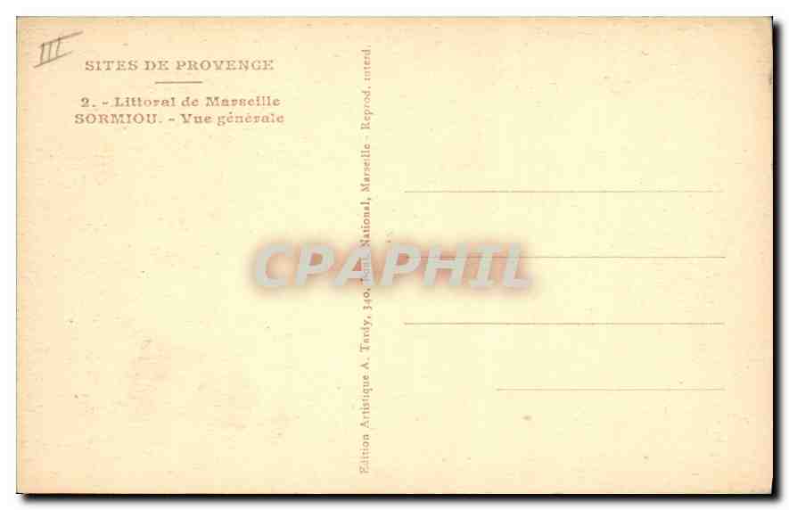 CPA Sites de Provence Littoral de Marseille Sormiou vue generale  — Verso