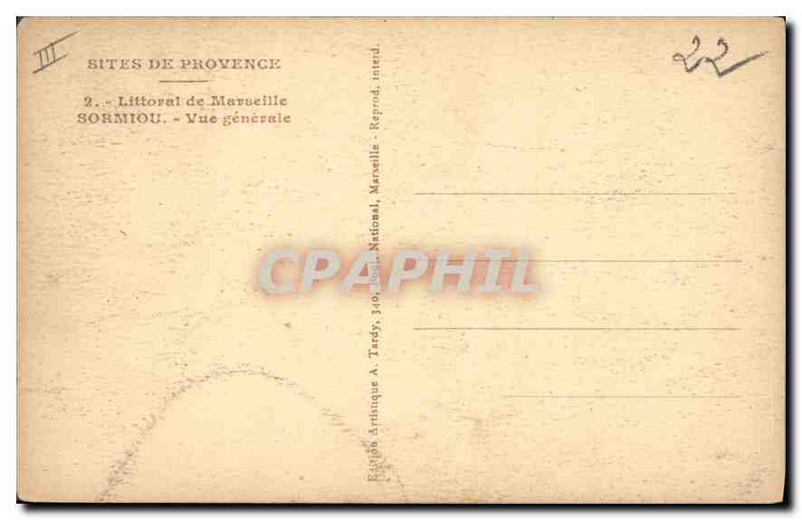 CPA Sites de Provence Littoral de Marseille Sormiou vue generale  — Verso