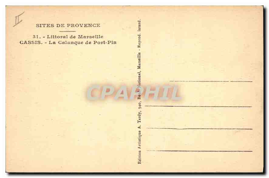 Cassis — La Calanque de Port-Pin — Édition Artistique A. Tardy — Verso