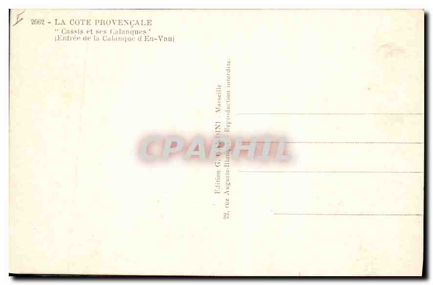 CPA La Cote Provencale Cassis et ses Calanques entree de la Calanque d'En Vau  — Rückseite