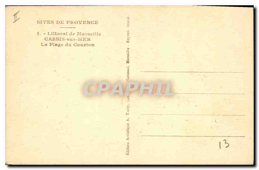 Cassis-sur-Mer — La Plage du Courton — Édition Artistique A. Tarluy — Verso