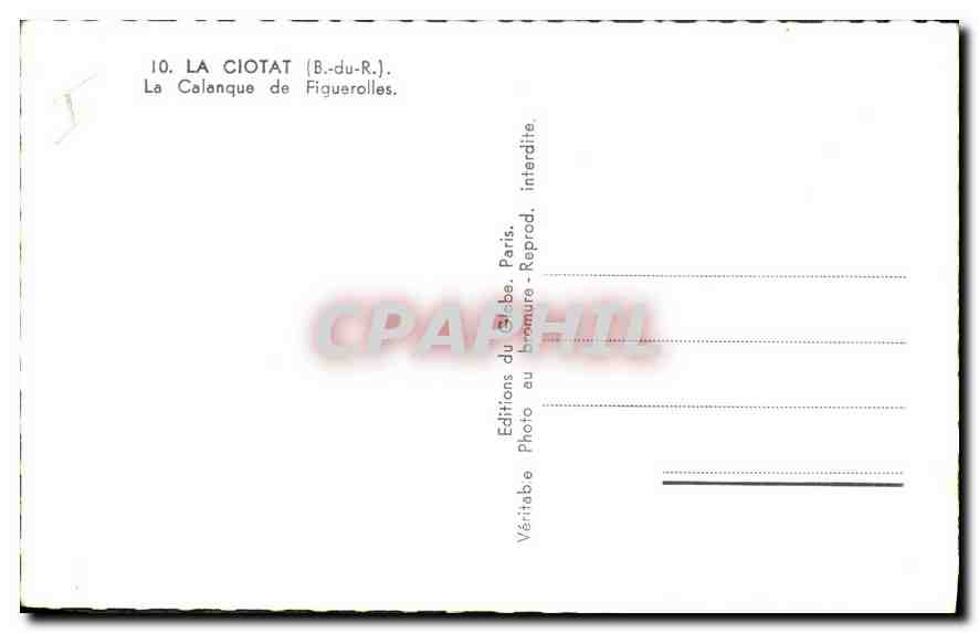 CPA La Ciotat B du R la Calanque de Figuerolles  — Rückseite
