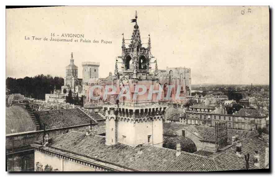 CPA Avignon la Tour de Jacquemard et palais des Papes 