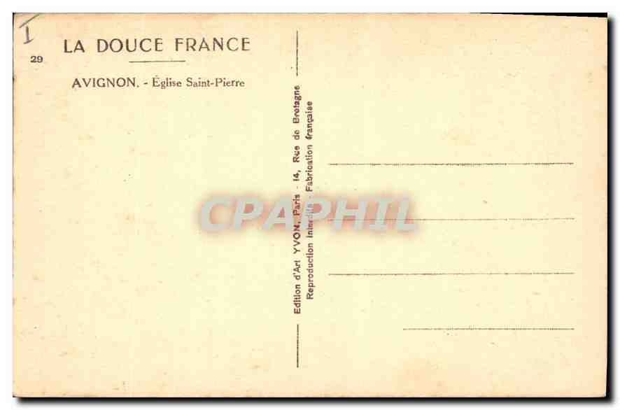 Avignon - Église Saint-Pierre — Éditeur YVON, Paris, n°29 — Rückseite
