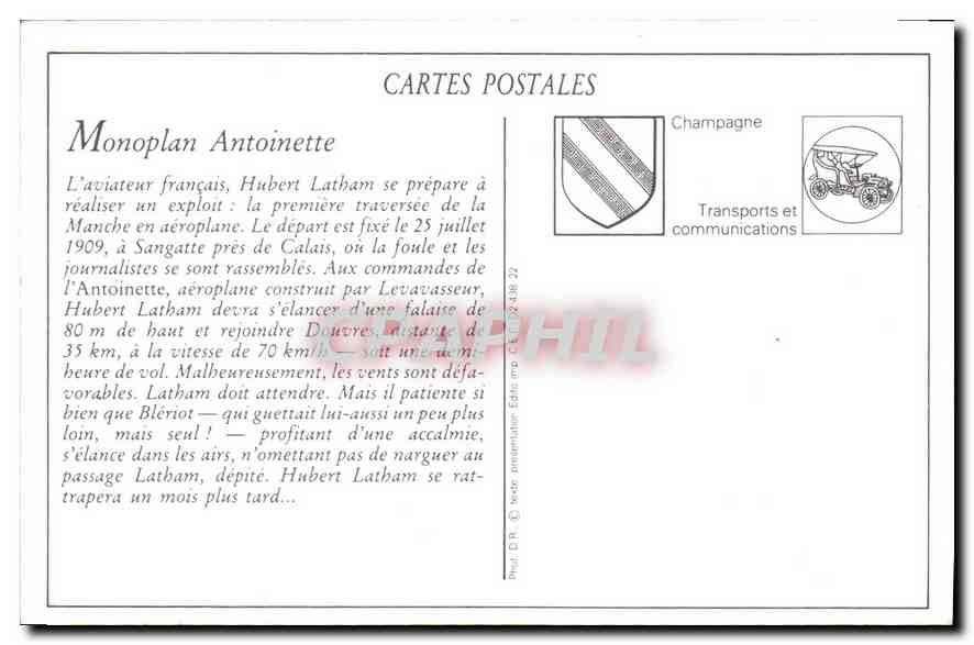 REPRO M H Latham sur Monoplan Antoinette a son poste de vol  — Rückseite