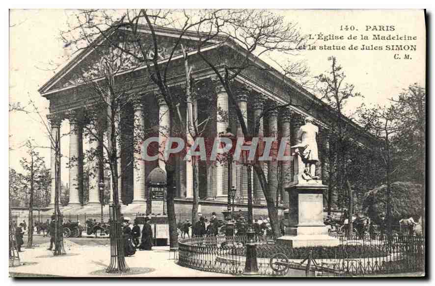 CPA Paris L'Eglise de la Madeleine et la statue de Jules Simon 