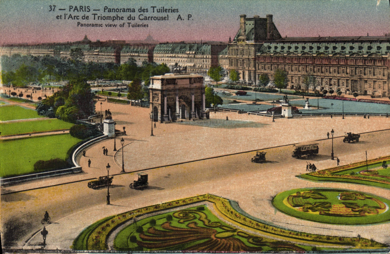 CPA Paris panorama des Tuileries et l'Arc de Triomphe du Carrousel 