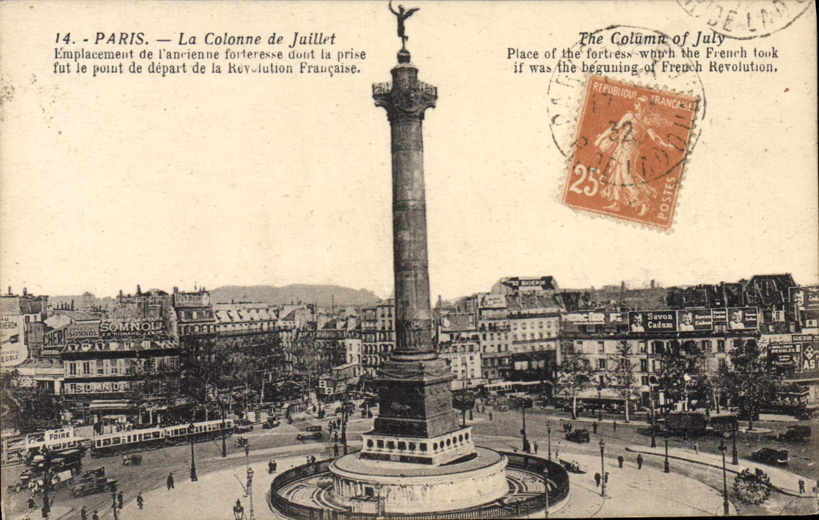 CPA Paris La Colonne de Juillet Emplacement de l'ancienne forteresse dont la prise fut le point de d