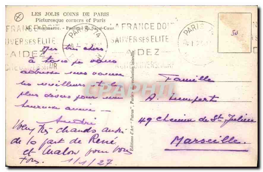 CPA Les Jolis Coins de Paris Montmartre Basilique du Sacre Coeur  — Rückseite