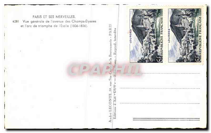CPA Paris et ses Merveilles Vue generale de l'avenue des champs Elysees et l'arc de triomphe de l'Et — Rückseite