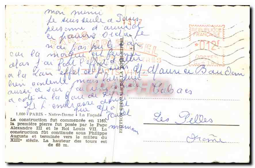 CPA Paris Notre Dame La Facade  — Verso