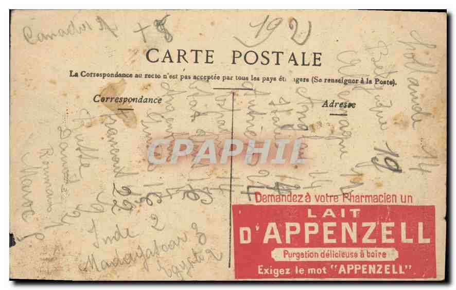 CPA Paris Le Pont Mirabeau Publicite Lait d'Appenzell — Rückseite