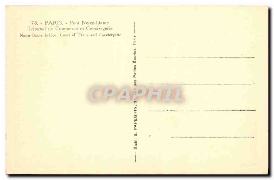 CPA Paris Pont Notre Dame Tribunal de Commerce et Conciergerie  — Rückseite