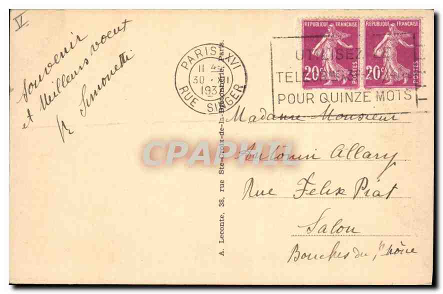 CPA Paris Arc de Triomphe  — Rückseite