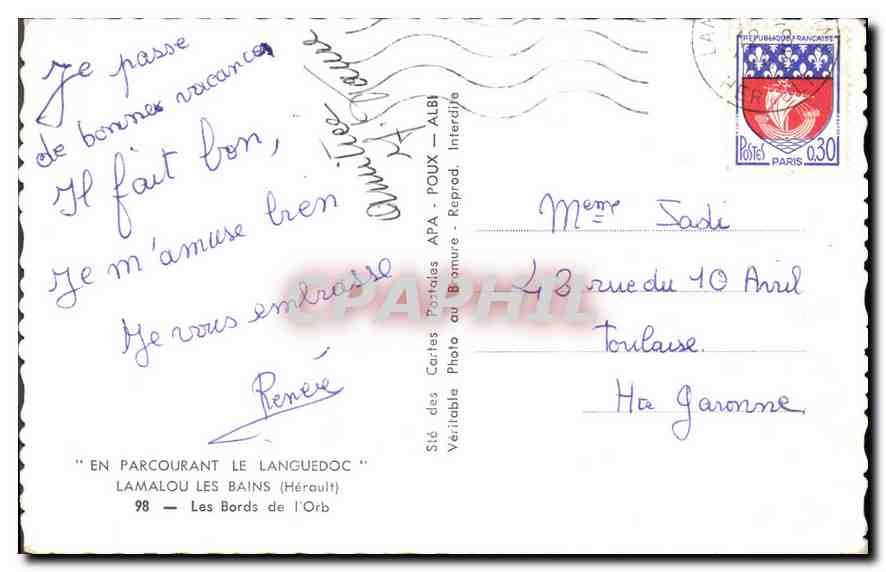Les Bords de l'Orb — Lamalou-les-Bains (Hérault) — APA — n°98 — Rückseite