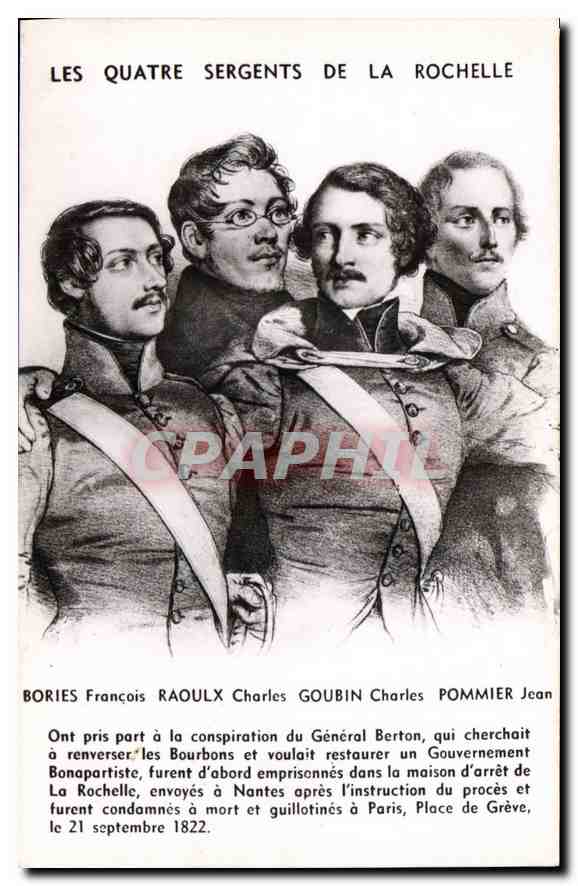 CPM Les Quatre Sergents de la Rochelle Bories Francois Raoulx Charles Goubin Charles Pommier Jean 