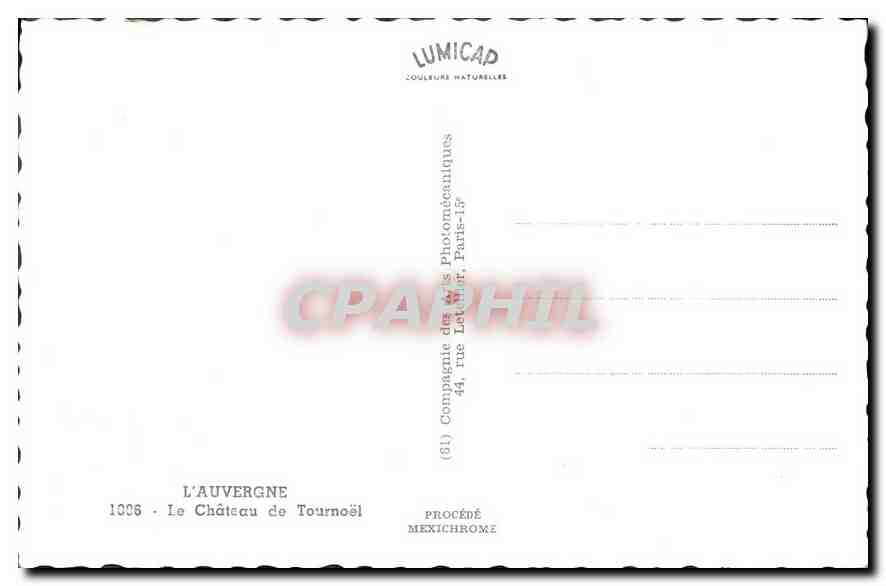CPM L'Auvergne le chateau  de Tournoel  — Verso