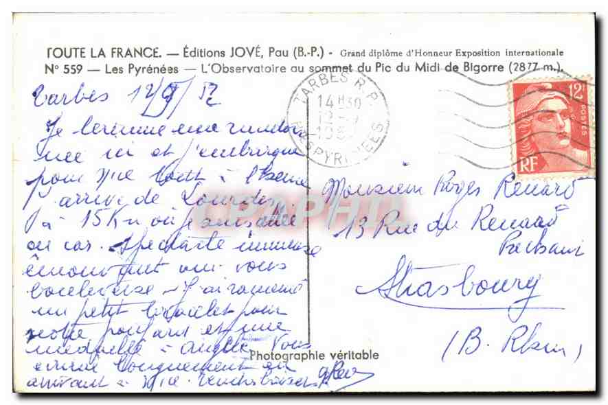 CPM Les Pyrenees l'Observatoire au sommet du Pic du Midi de Bigorre  — Verso