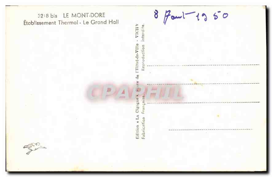 CPM Le Mont Dore Etablissement Thermal le grand Hall  — Verso