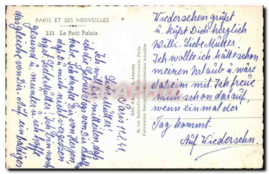 CPM Paris et ses Merveilles le petit Palais  — Verso
