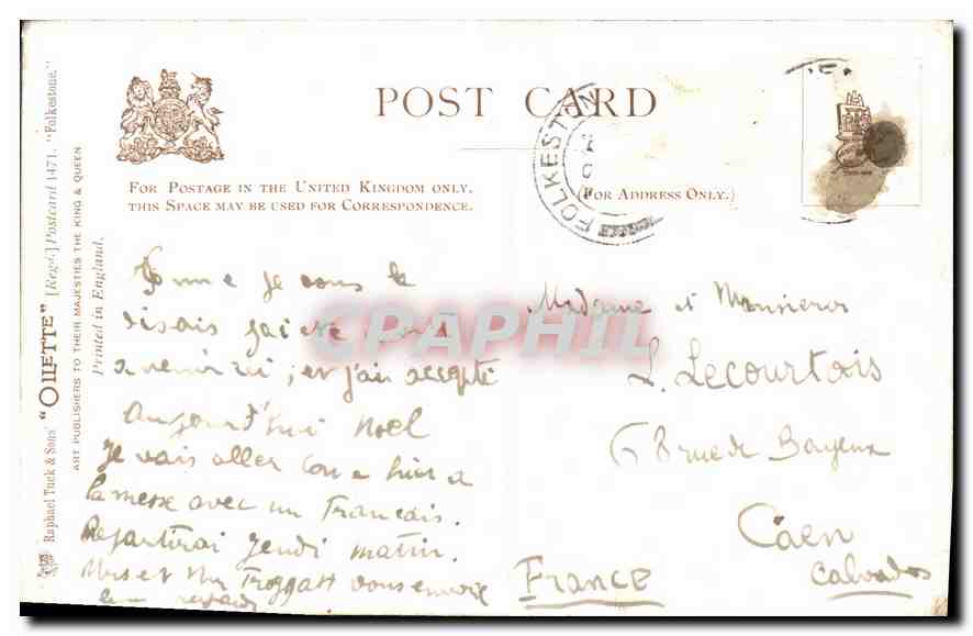 CPA Ower Sandgate Rd Folkestone  — Rückseite