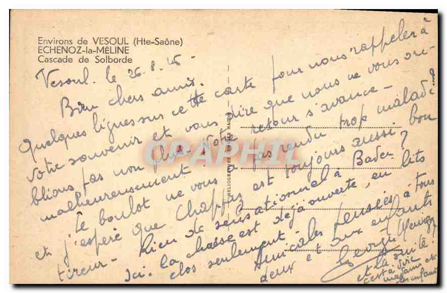 CPa Environs de Vesoul Hte Saone Echenoz la Meline Cascade de Solborde  — Rückseite