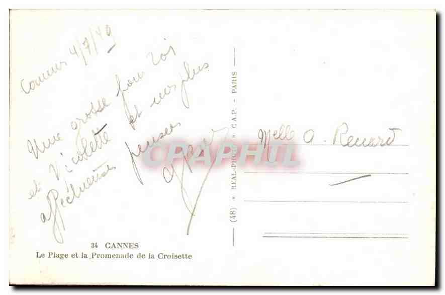 CPM Cannes Le Plage et la Promenade de la Croisette  — Verso