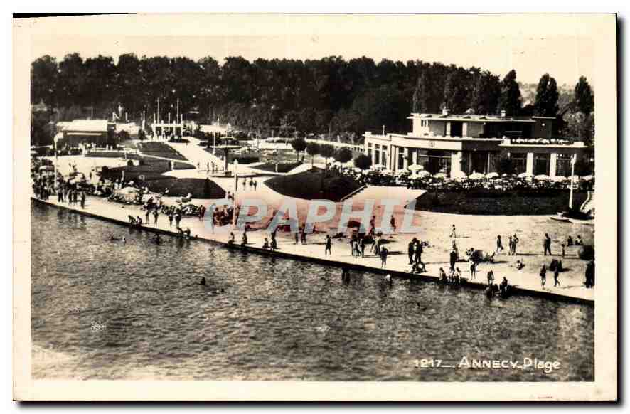 Annecy-Plage — vue du lac et des bains — édition CPAPHIL n°1817 - Anverso