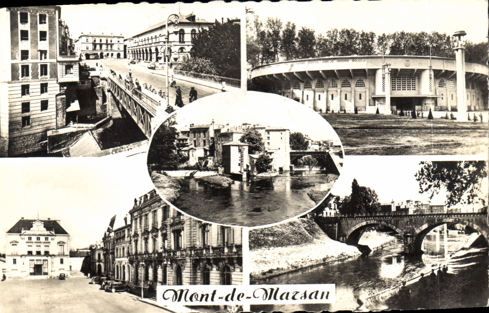 CPM Mont de Marsan Place de Marche le Theatre Confluent au Midou l'Hotel de Ville 