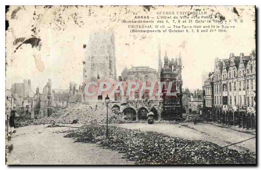 CPA Guerre Arras l'Hotel de Ville et la Petite Plage 1914 Militaria