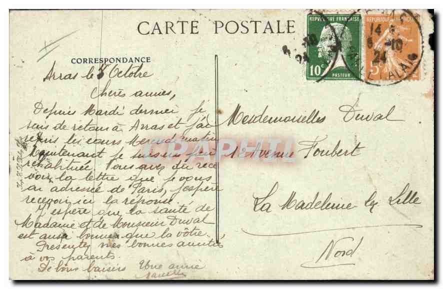CPA Guerre Arras l'Hotel de Ville et la Petite Plage 1914 Militaria — Back