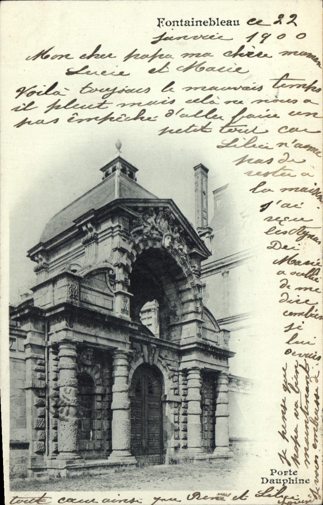 Porta Dauphine w Fontainebleau — widok architektoniczny — wydawca Leloup, nr 17