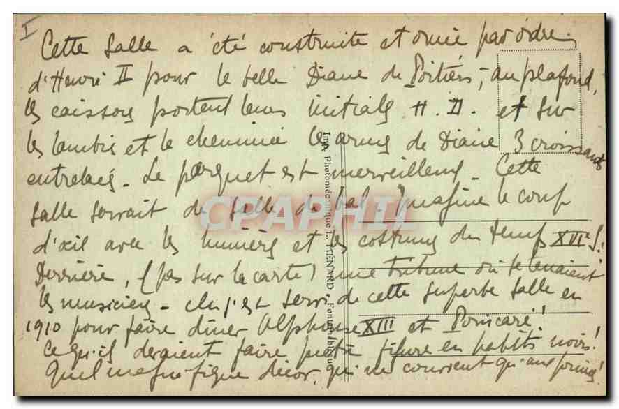 Palais de Fontainebleau — Galerie Henri II — Collection Artistique L. M. n°53 — Verso