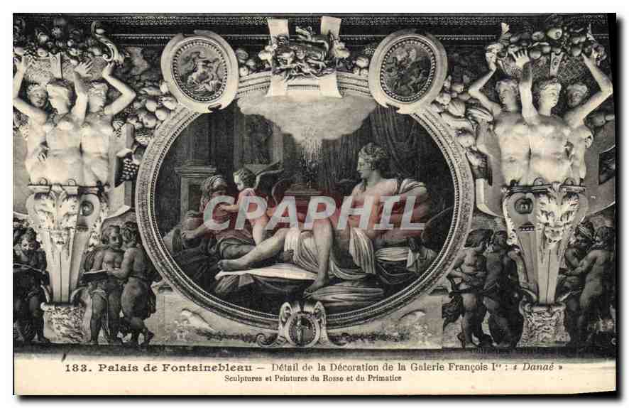 Paleis van Fontainebleau — Detail van de Verzierung van de Galerij François Iᵉʳ : « Danaé » — Imp. Photomechanische L. VENARD