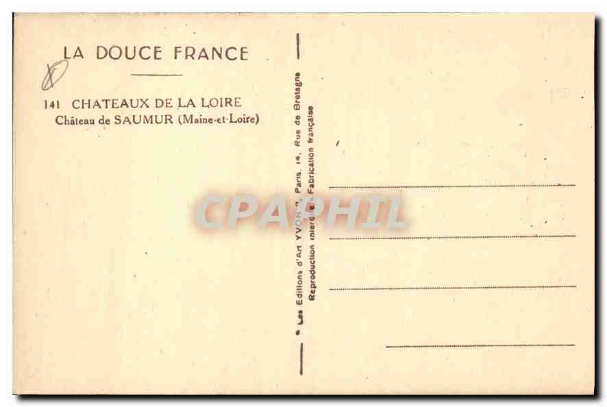 CPA Chateau de Saumur Maine et Loire  — Verso