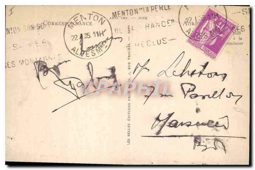 CPA Menton Grimaldi Pont Saint Louis Frontiere Franco Italienne  — Rückseite