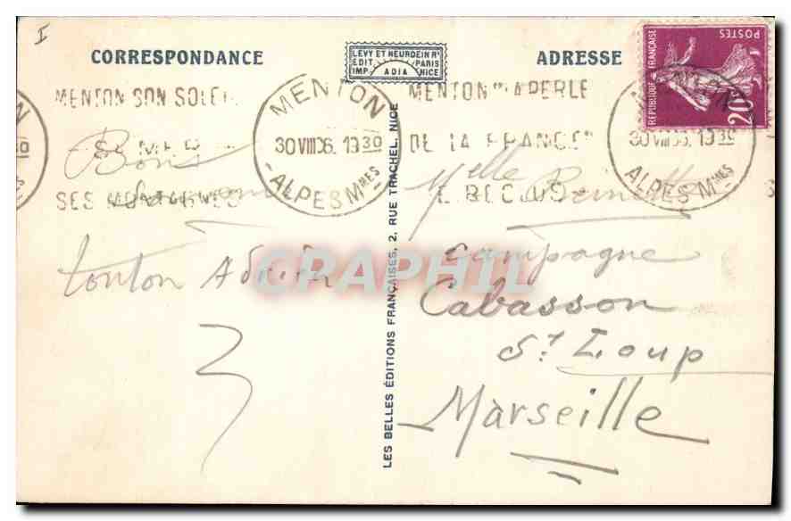 CPA Menton Vue prise du Cap Martin  — Rückseite
