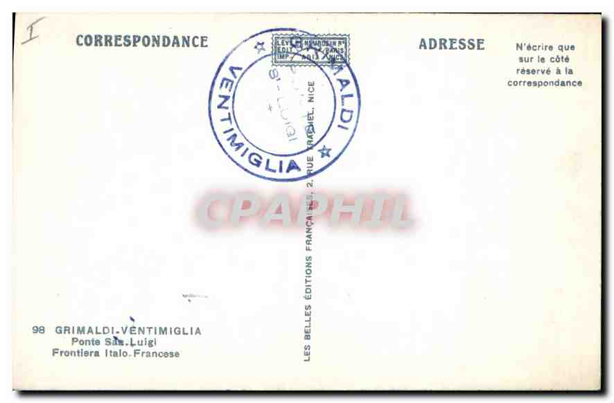 CPA Grimaldi Ventimiglia Ponte sas Luigi Frontiera Italo Francese  — Rückseite