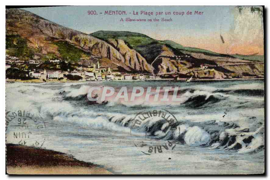 CPA Menton La Plage par un coup de Mer 