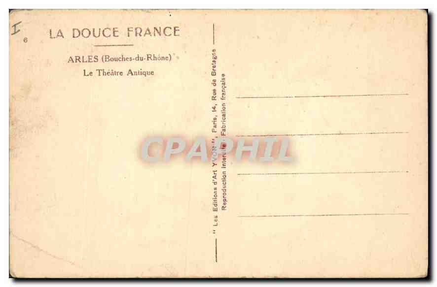 Arles — Le Théâtre Antique — Éditions d'Art YVON, Paris — Rückseite